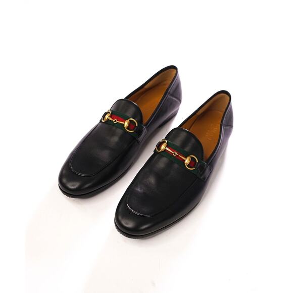 $1,090 GUCCI - Black Leather Jordaan Agnello Loafers - 12.5 (12G) main image 7